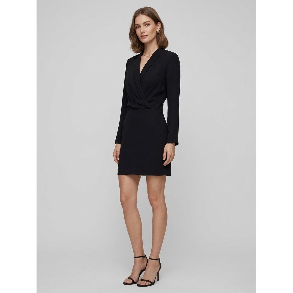 Babaton Aritzia Black Long Sleeve Wrap Mini Dress Shawl Collar Tuxedo Style 0